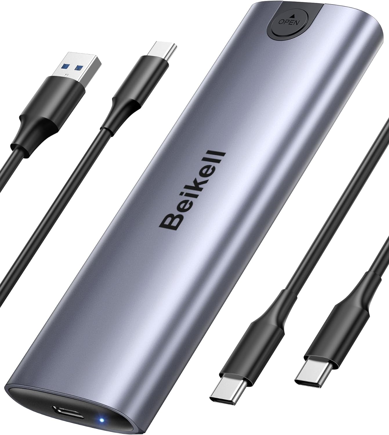 M.2 NVME Enclosure, Beikell Tool-Free 10Gbps M2 SSD Enclosure USB 3.2 Gen 2 NVMe to USB Adapter for 2230/2242/2260/2280 M.2 NVMe/SATA SSD of M-Key or M+B Key with USB C to C and USB A to C Cables