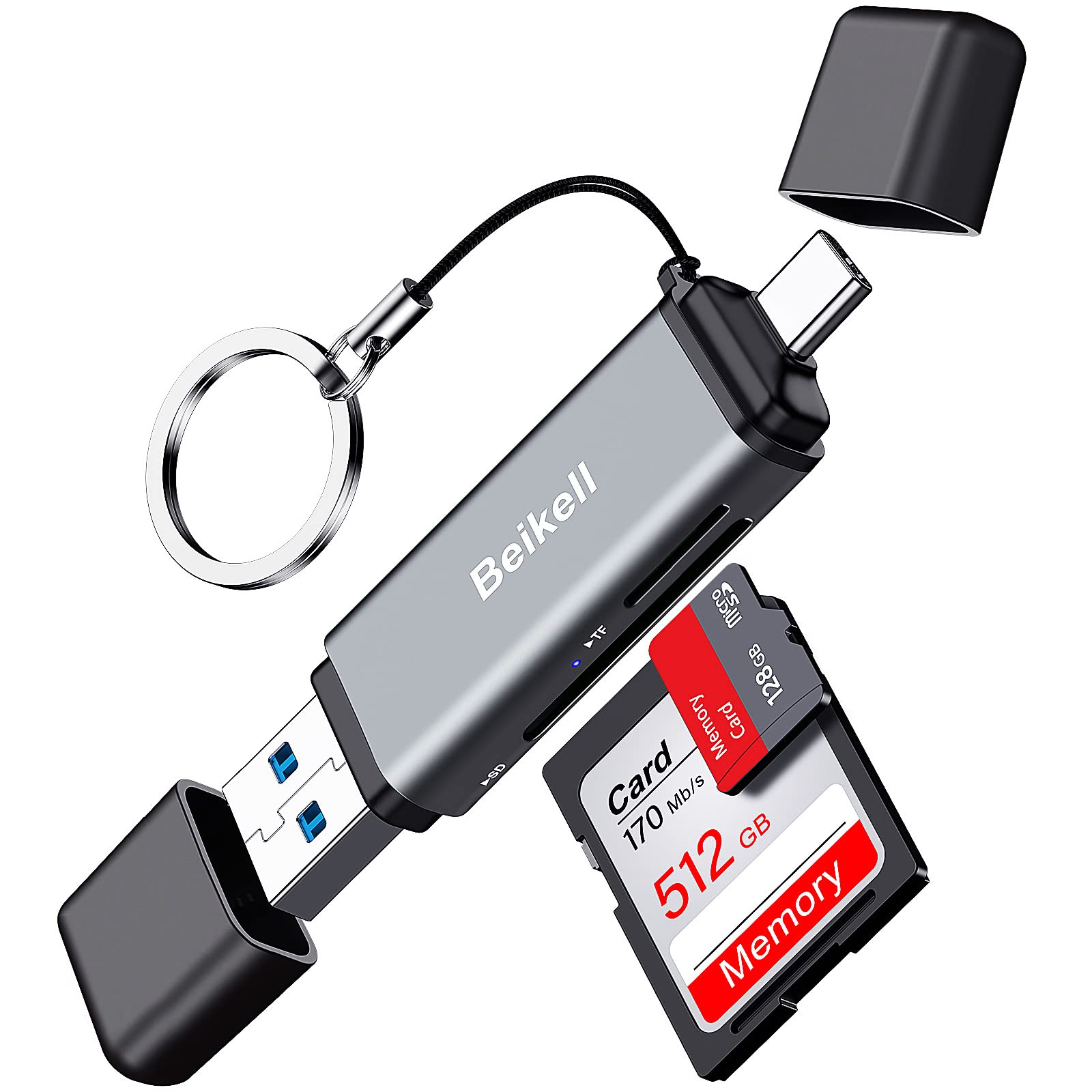 SD Card Reader, Dual Connector USB 3.0/USB C Memory Card Reader Adapter - Supports SD/Micro SD/SDXC/SDHC/MMC/RS-MMC/UHS-I, Compatible with MacBook Pro, MacBook Air, iPad Pro, Galaxy S21 etc.